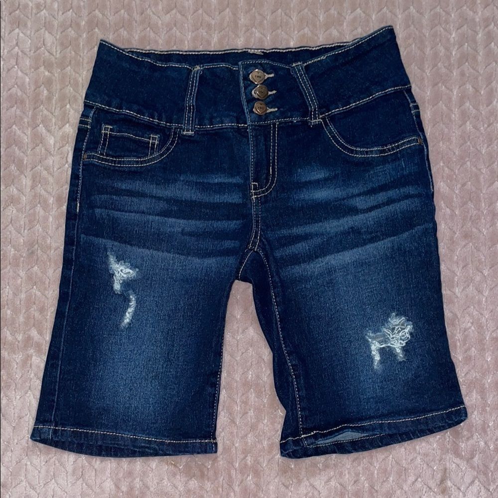 YMI Girl Distressed Knee Length Blue Jean Shorts